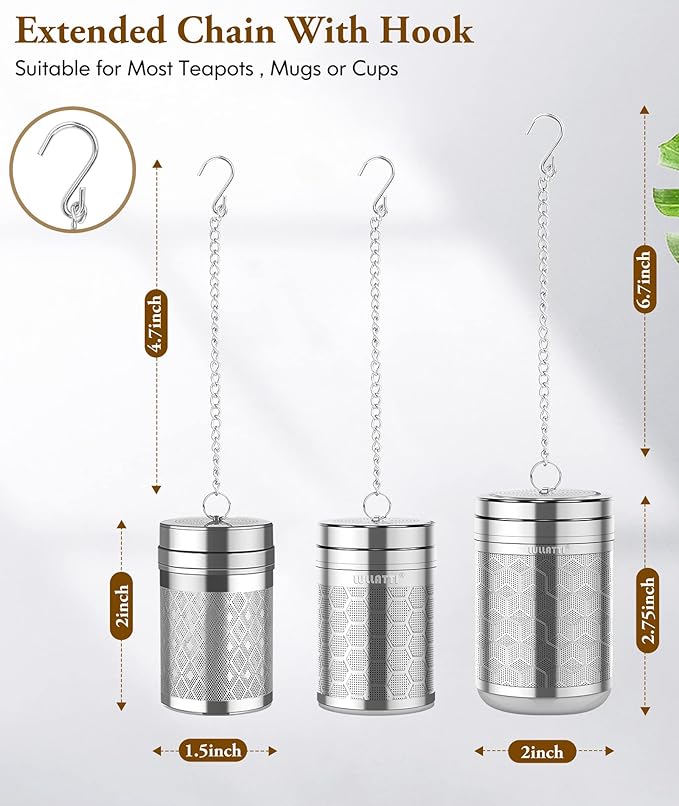 Tea Balls for Loose Tea, (2+1 Pack) 18/8 Stainless Steel Tea Infuser Set, Extra Fine Mesh Tea Strainers for Brew Tea, Spices & Seasonings