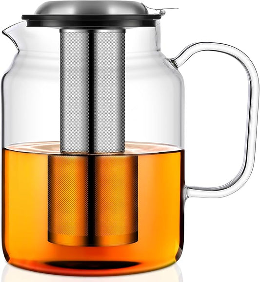 Aquach 85oz Glass Teapot with Stainless Steel Removable Infuser, Stovetop & Dishwasher Safe, Ideal for Brewing Loose Leaf & Blooming Tea