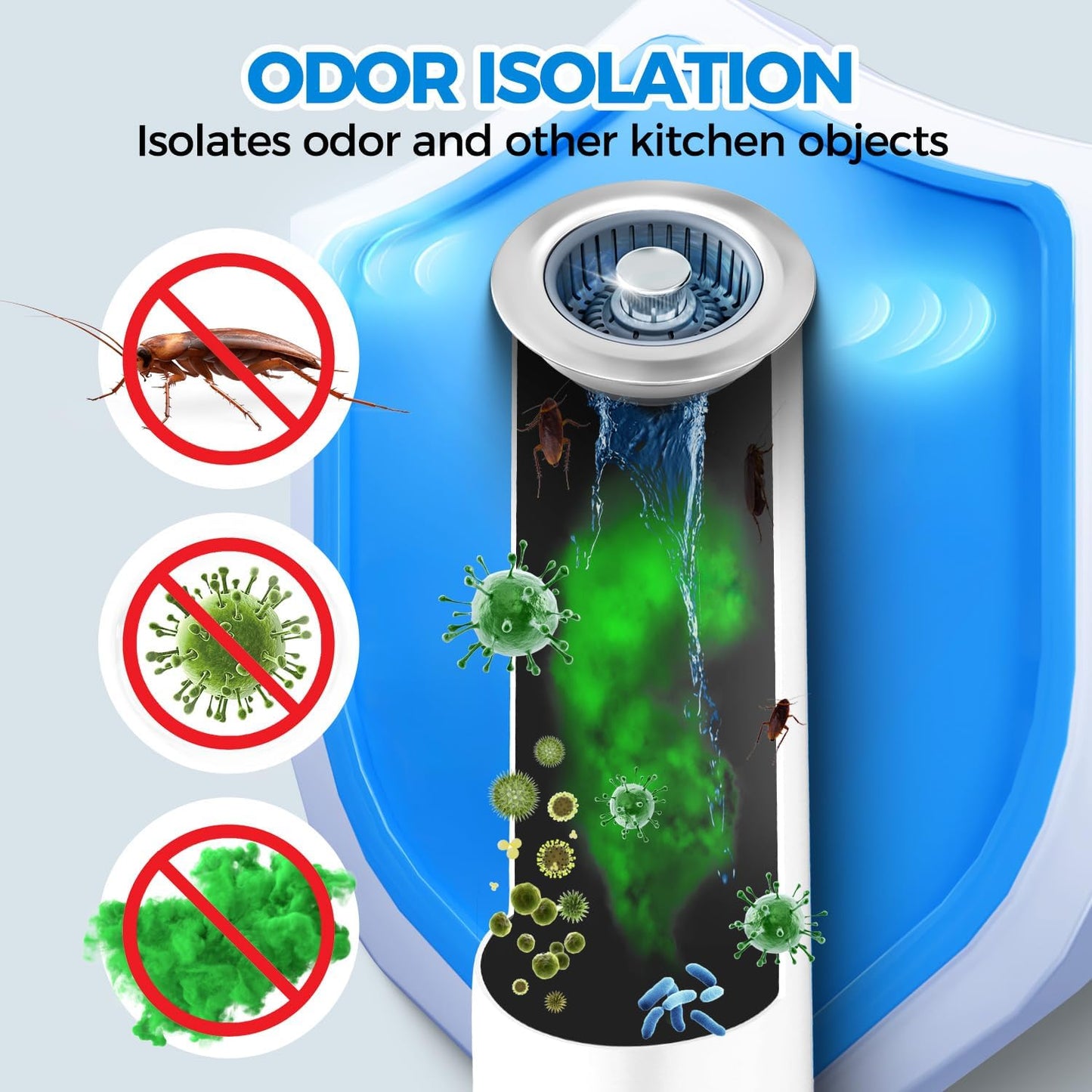 zaa Kitchen Sink Drain Strainer - Kitchen Sink Stopper, Stainless Steel Kitchen Drain Plug & Cover with Anti-Clogging Basket Strainer, Fit US Standard 3-1/2'' Sink Drain Hole, Silver