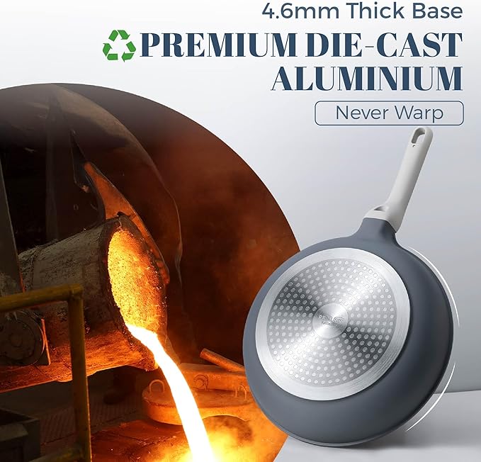 Ceramic Nonstick Deep Saute Pan with Lid, 10/12 Inch Non Toxic Pans with Double Pour Spout, Helper Handle and Lid, Metal Utennsil Safe, Dishwasher Safe, (10 Inch, Gray)