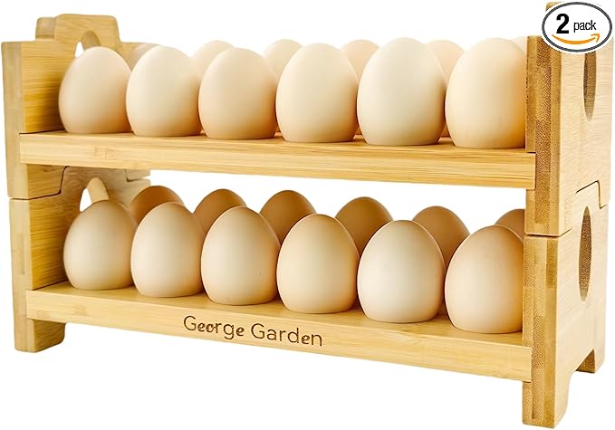 Bamboo Egg Holder Countertop - Stackable Design for 24 Eggs, Farm Fresh Egg Organizer Display Stand, Wooden Chicken Egg Storage Kitchen Counter Top Rack, Fits Duck, Turkey, Chicken Eggs