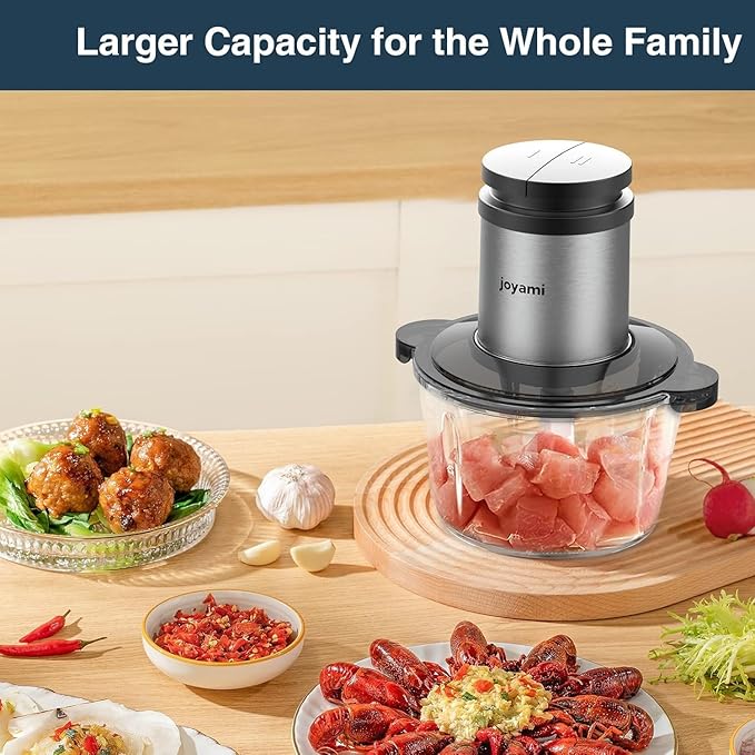 JOYAMI Electric Food Processor with 2 Bowls, Food Chopper Vegetable Meat Grinder, Stainless Steel Blades, 2 Speed