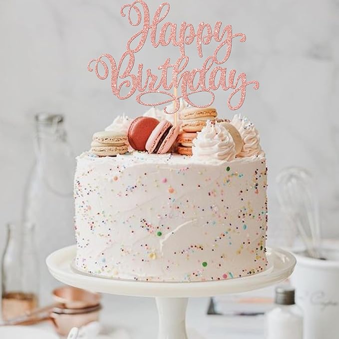 ZHUOWEISM 1 PCS Happy Birthday Cake Topper Glitter Happy Birthday Cake Pick for Celebrating Happy Birthday Anniversary Party Cake Decorations Supplies Rose Gold