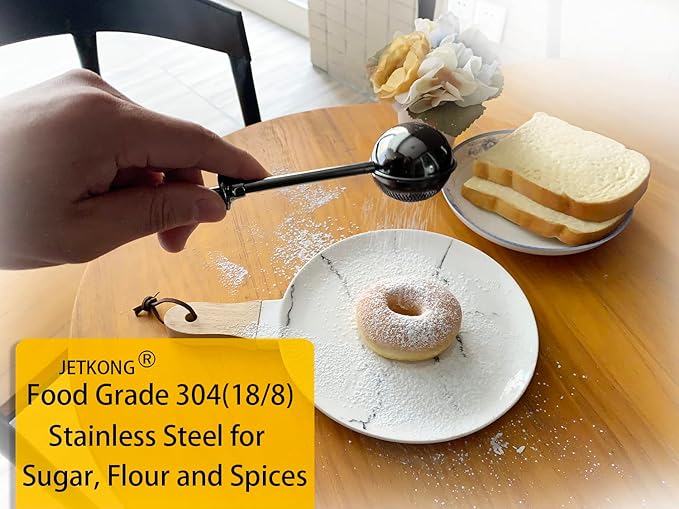 JETKONG Baker's Dusting Wand for Sugar, Flour and Spices, Stainless Steel Powdered Sugar Shaker Duster Sifter, Set of 2 (Black)