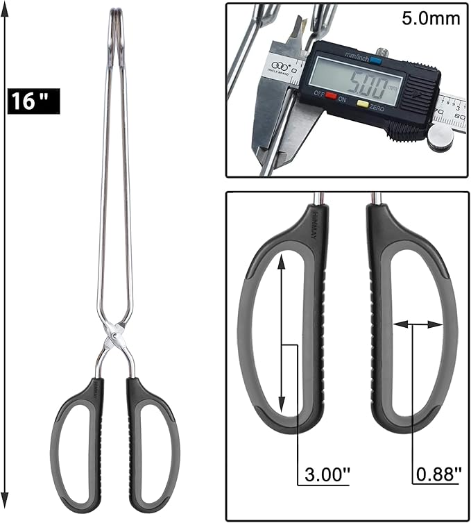 Scissor Tongs 16-Inch Extra Long Stainless Steel Barbecue Grilling Tongs (Black Handle)