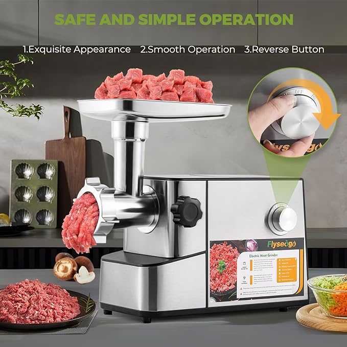 Meat Grinder Electric 3200w High Capacity Storage Commercial Heavy Duty Meat Grinder, Veggie Slicer, Ice Cutter, Cheese Grater, Sausage Stuffers, Kubbe Kit for Home Use & Commercial