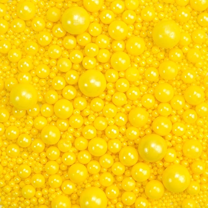 Dazzjoy Edible Pearls, Yellow Pearl Sugar Sprinkles, 130g/4.58oz, Yellow Ball Pearls for Cake Decorating, Cupcake Toppers, Edible Cake Decoration