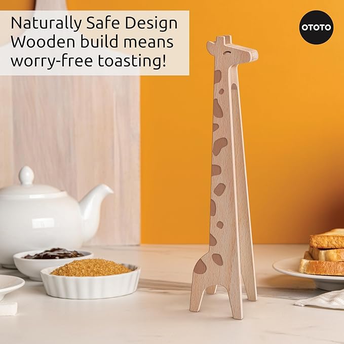 NEW OTOTO Jerry the Giraffe Toaster Tongs - Multipurpose Wooden Tongs for Cooking, Serving Food, Kitchen Gifts, Fun Gifts, Cute Kitchen Accessories, Fun Gadgets