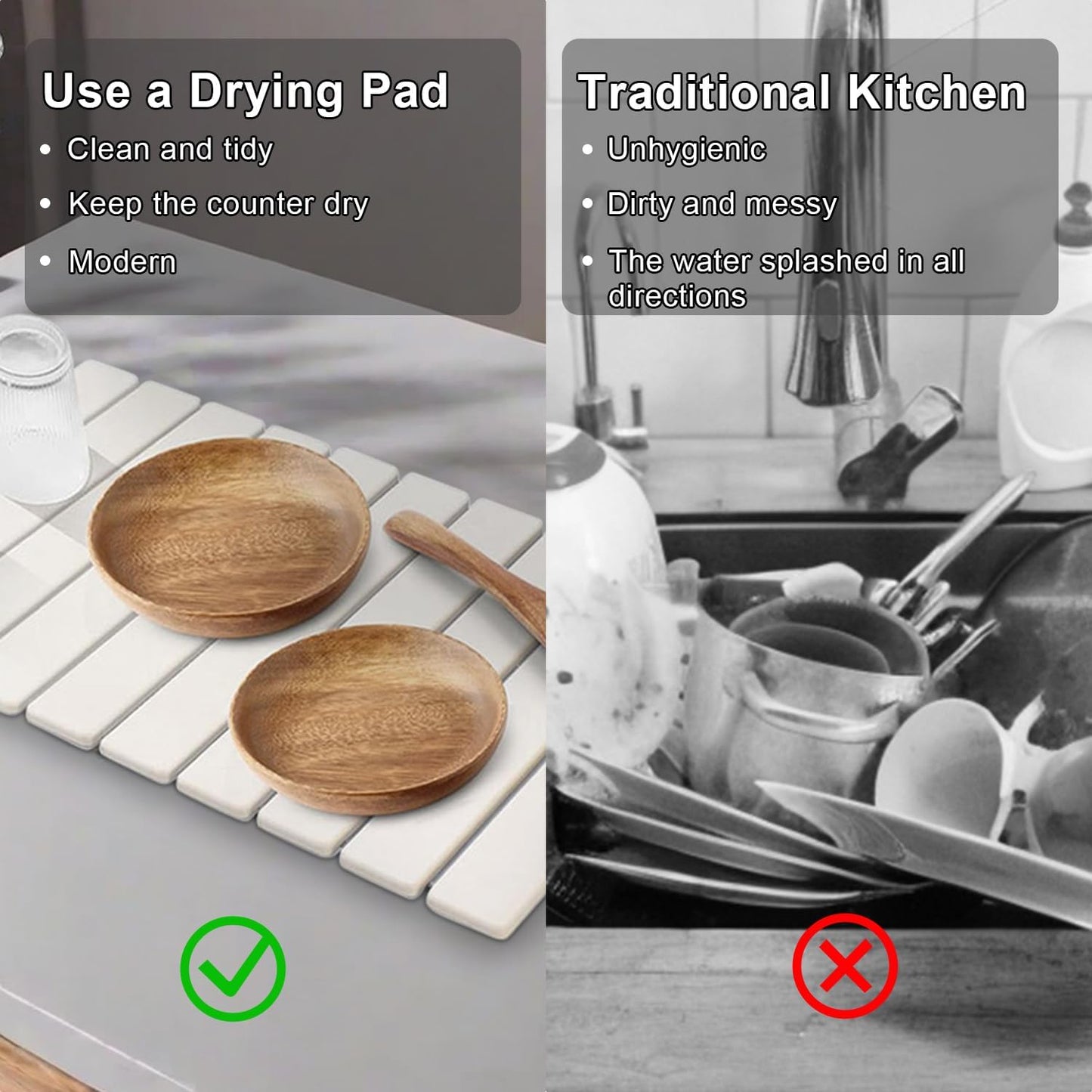 Stone Dish Drying Mats for Kitchen Counter,24×16 IN,Foldable Dish Drying Mat,Equipped Dish Rack，Strong Water Absorption，Diatomaceous Earth Material，Suitable for Plates,Cups and Any Kitchen Utensils