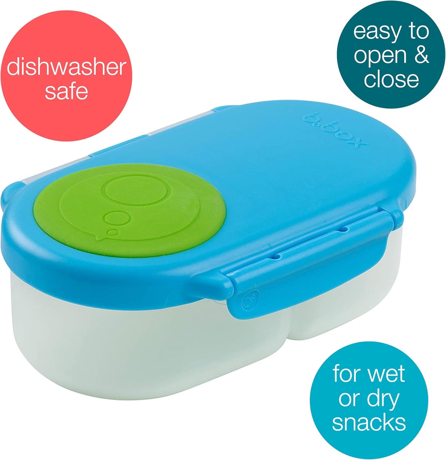 b.box Snack Box Reusable Snack Containers with Lids 2 compartments, Bento Box for kids and toddlers, Leakproof Lunch Box, BPA free and Dishwasher Safe Snack Container (Ocean Breeze, 1 3/4 Cup)