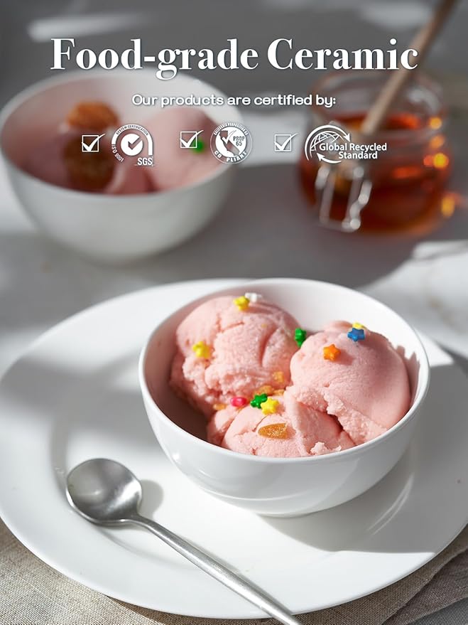 DOWAN 8.5 OZ Small Ceramic Bowls Set of 4 - White Bowls for Dessert, Dip, Side Dishes, Ice Cream, Fruit, Rice - Dishwasher & Microwave Safe