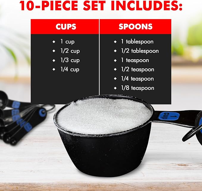 Chef Craft Easy to Read Plastic, Measuring Cup Set, 10 piece set, Blue