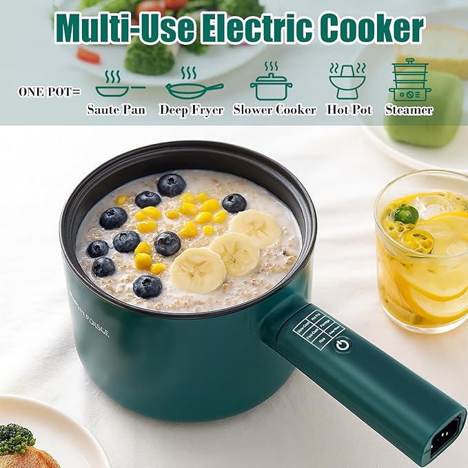 Hot Pot Electric,6 Smart Modes, 1.8L Rapid Noodles Cooker, Portable Cooking Pot, Non-Stick Sauté Pan, Electric Pot for Steak, Pasta, Egg, Soup, BPA Free, Suit Dorm Room and Apartment
