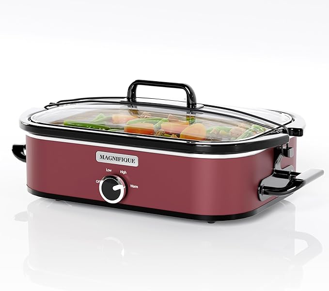[NEW] MAGNIFIQUE 4-Quart Slow Cooker with Casserole Manual Warm Setting - Perfect Kitchen Small Appliance for Family Dinners, Dishwasher Safe Crock, Red