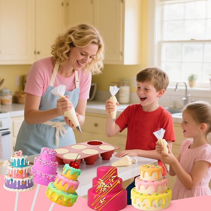 Juome Circle Cake Pop Mold Kit, 6 Cavities Cakesicle Molds Silicone with 100 Sticks & 100 Packaging Bags, Round Cake Pop Maker Supplies Accessories, Baking Tools for Home Baking Desserts