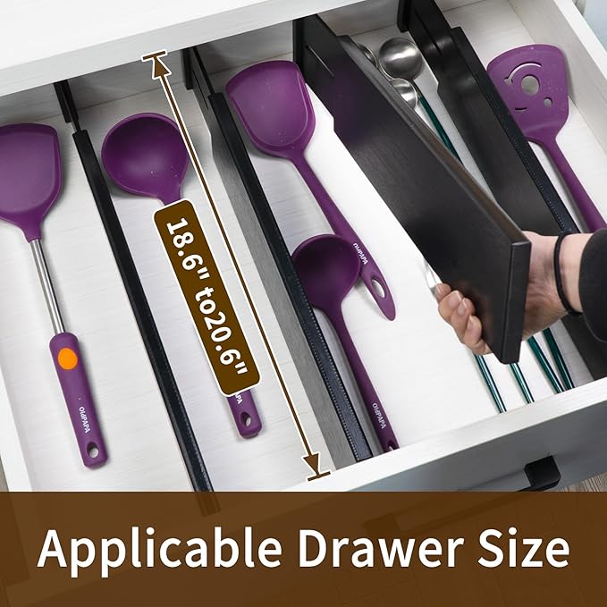 Utoplike Bamboo Drawer Dividers Large, 4'' High Adjustable Kitchen Drawers Organizers for Clothing, Spring Loaded, Works in Bathroom, Dresser, Desk, 4 PCS, Black