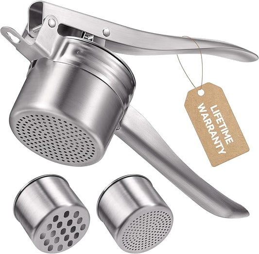 Potato Ricer, Sopito Upgraded Stainless Steel Potato Masher with 2 Interchangeable Cups Heavy Duty Kitchen Tool