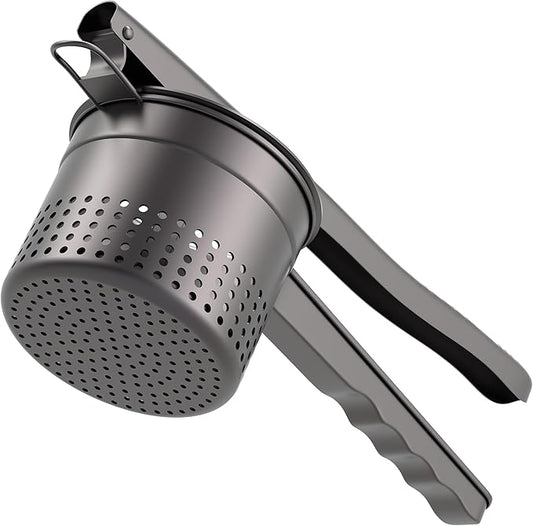 Large 15oz Potato Ricer Masher, Heavy Duty Stainless Steel Potato Masher with Ergonomic Handle, Masher and Ricer Kitchen Tool for Mashed Potatoes, Noodle Maker, Black