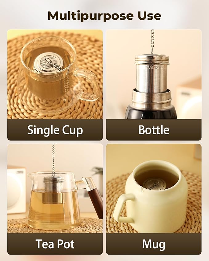 House Again 2 Pack Tea Strainers for Loose Tea, Extra Fine Mesh Tea Infusers, 304 Stainless Steel with Extended Chain Hook, Loose Leaf Tea Steeper, Tea Filter for Brew Tea Spices & Seasoning