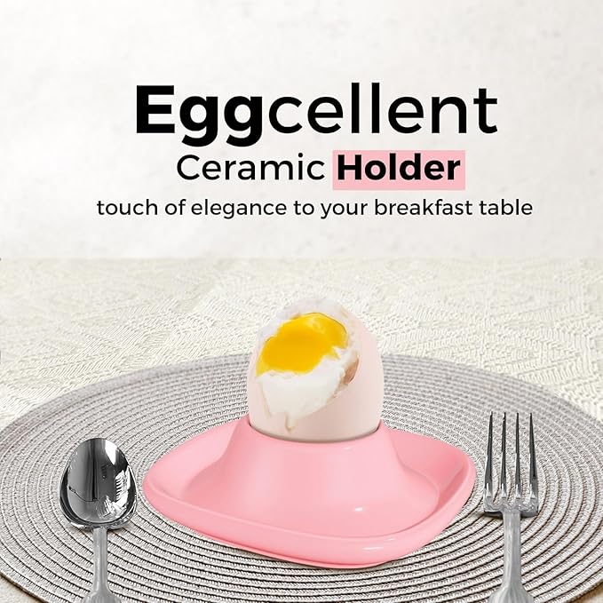 Flexzion Egg Cups for Soft Boiled Eggs - Set of 6 Ceramic Egg Holder - Stackable Egg Coddler Cups with Base for Serving, Breakfast, Brunch - Kitchen Table Decor, Pink