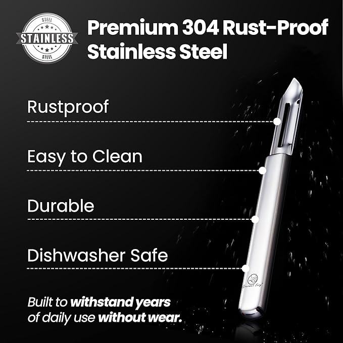 Stainless Steel Vegetable Peeler, Ultra Sharp Potato Peeler, Best for Peeling Veggie & Fruit, Seamless One-Piece Design, Peel Both Ways - Left & Right-Hand Friendly, Dishwasher Safe, 5-Year Warranty