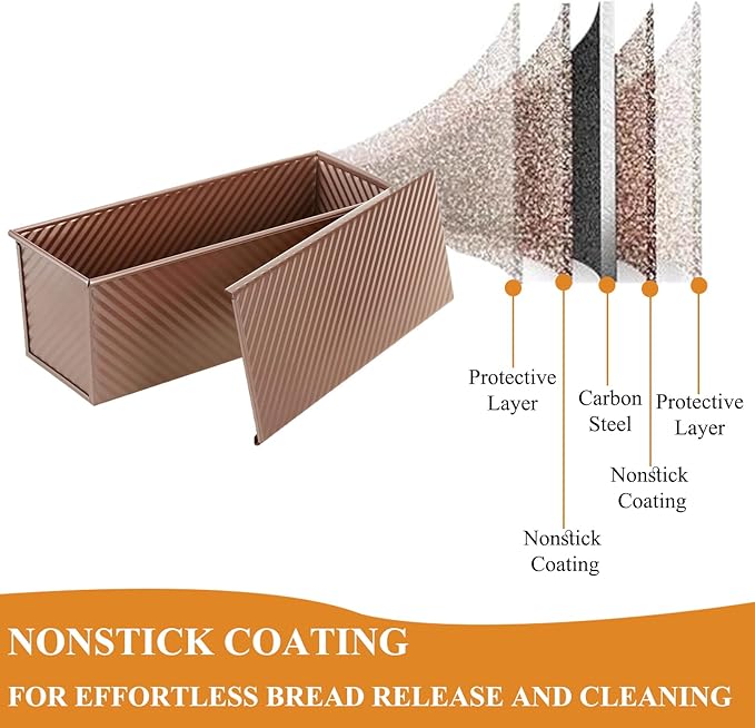 SS&CC Pullman Loaf Pan with Lid 13x4 | 2.2lb Carbon Steel Bread Pan for Homemade Sourdough & Sandwich Bread | Nonstick Bakeware, Heavy Duty & Easy Clean (Gold, 2.2lb)