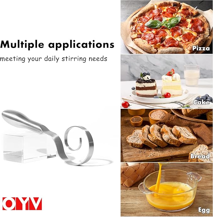 Seamless Dough Whisk, 18/10 Stainless Steel Danish Dough Wisk, 9" Bread Whisk for Sourdough, Cookies, Pizza, Pastry, Dishwasher Safe Dough Hook