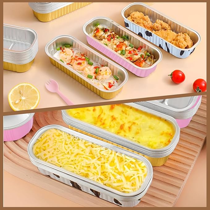 50 PCS Multiple colors Mini Loaf Pans with Lids, 6.8oz Cake Pans for Baking, Disposable Mini Aluminum Foil Loaf Pans, for Party Individual Serving.
