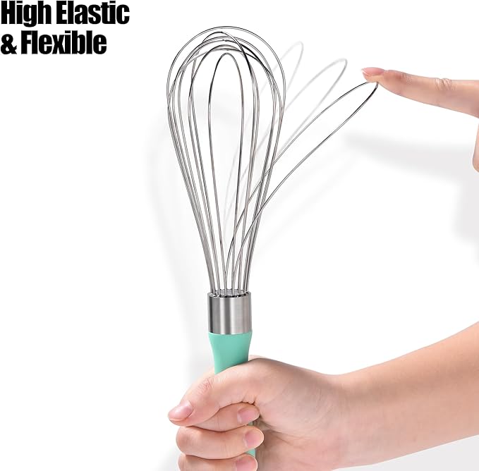 18/8 Stainless Steel Balloon Whisk, Doosu Kitchen Whisk for Cooking Handheld Egg Beater with Rust-Proof Sturdy Wires & Non-Slip Silicone Handle for Beating, Stirring, Blending (8 Wires, Aqua Sky)