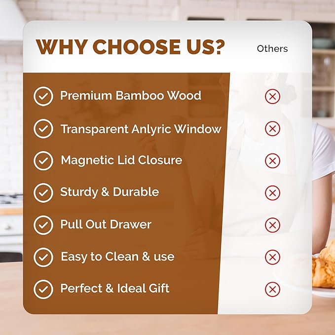 BAMBUSI Tea Bag Organizer - Bamboo Tea Box Storage with Drawer & Acrylic Window, Tea Organizer Holder, Tea Bag Holder, Tea Storage Box, Tea Box Organizer, Gift Idea for Home Kitchen (Tea Not Included)