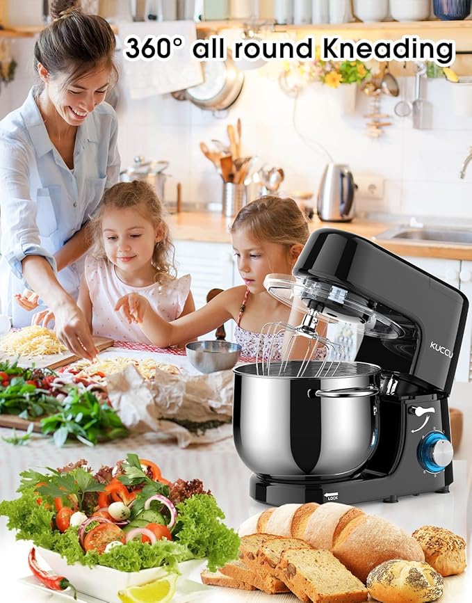 Stand Mixer, 9.5 Qt 660W, 6-Speed Tilt-Head Food Dough Mixer, Electric Kitchen Mixer with Dough Hook, Flat Beater & Wire Whisk, Mixing Bowl (9.5-QT, Black)