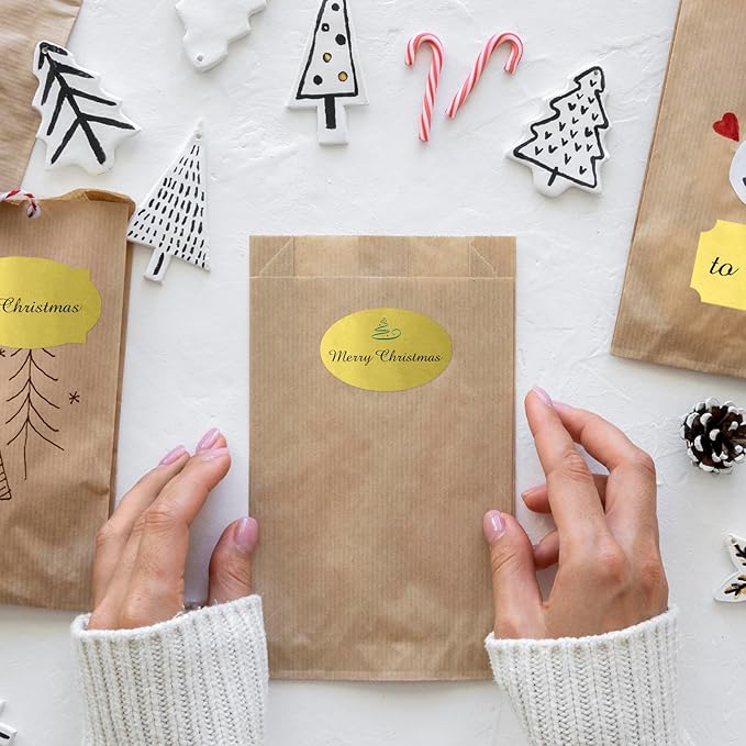 350 PCS Gift Tags Stickers Name Labels Stickers,2" x 1.2" Fancy Shape Stickers Self-Adhesive Handmade Bottle All-Purpose Jar Labels for Presents Cosmetic Decoration Jars Food Craft (Gold)