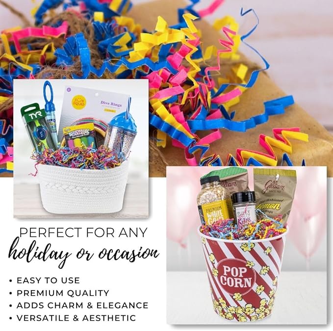 MagicWater Crinkle Cut Paper for Gift Baskets - 2LB - Fiesta Blend - Perfect for Shredded Paper Filler, Basket Filler, Gift Boxes, Bridesmaid Gifts, Halloween Stuffers & More – Ideal for All Occasions