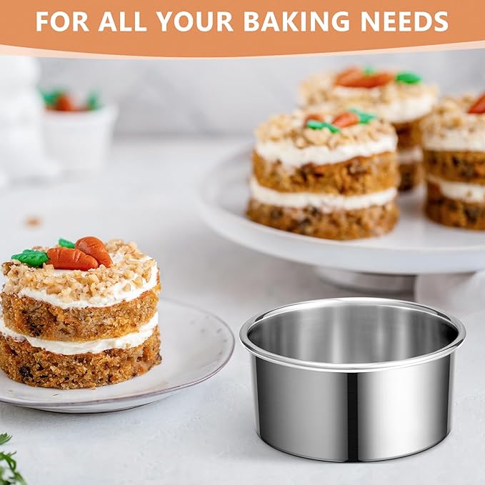 4 Inch Cake Pan Set of 4, Removable Bottom & Easy Releasing Mini Cake Pan, 304 Stainless Steel Round Cake Pan, Leakproof & Nonstick Small Cake Baking Pans, Non-Toxic & Healthy