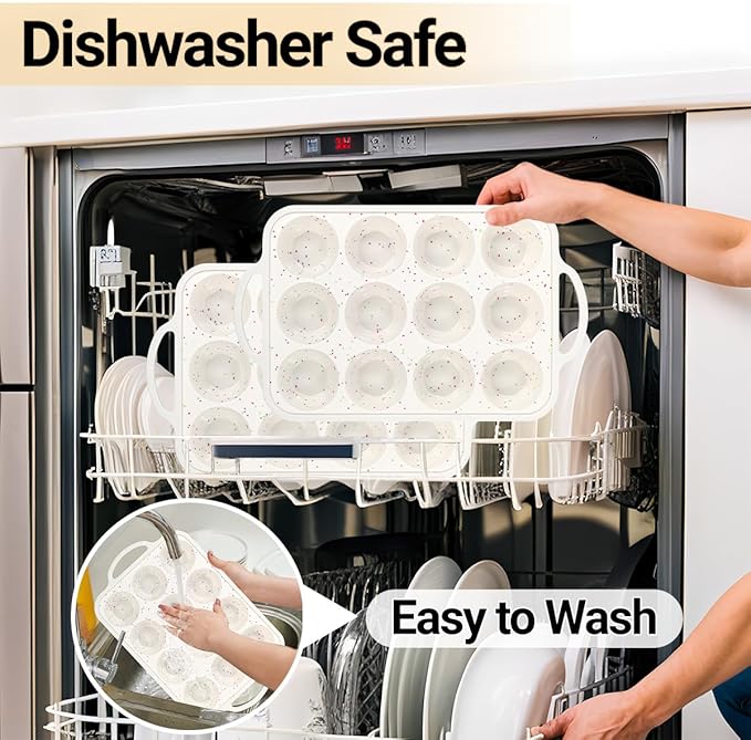 FUNBAKY Silicone Muffin Pan with Metal Frame, Nonstick 12 Cups Regular Size Silicone Muffin Tin for Oven Baking Easy to Move with Handle BPA Free