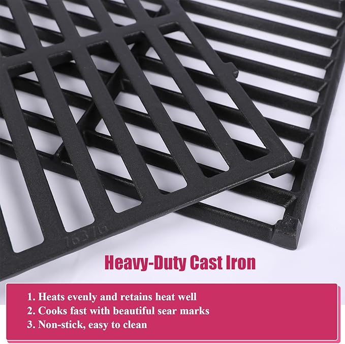17.5 Inches Cast Iron Grill Grates Replacement 7637 for Weber Spirit I II 200 Series, Spirit E210 E220 S210 S220 Gas Grills (with Front Control Knobs), Grill Grates Parts for Weber Spirit 200