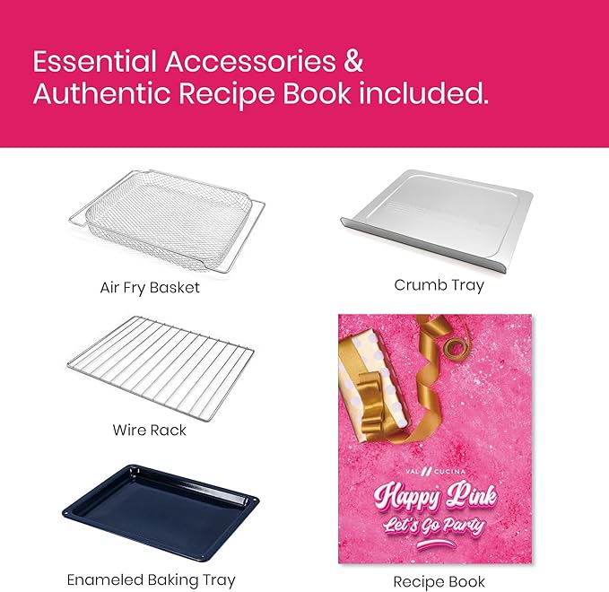 Limited Edition Happy Pink Infrared Heating Air Fryer Toaster Oven, Extra Large Countertop Convection Oven 10-in-1 Combo, 6-Slice Toast, Enamel Baking Pan Easy Clean with Recipe Book