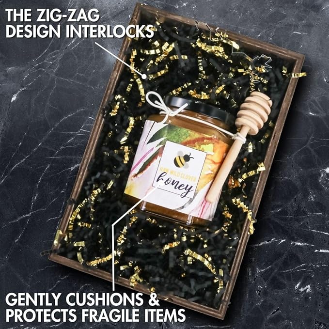 MagicWater Crinkle Cut Paper for Gift Baskets - 2LB - Black & Gold - Perfect for Shredded Paper Filler, Basket Filler, Gift Boxes, Bridesmaid Gifts, Halloween Stuffers & More – Ideal for All Occasions