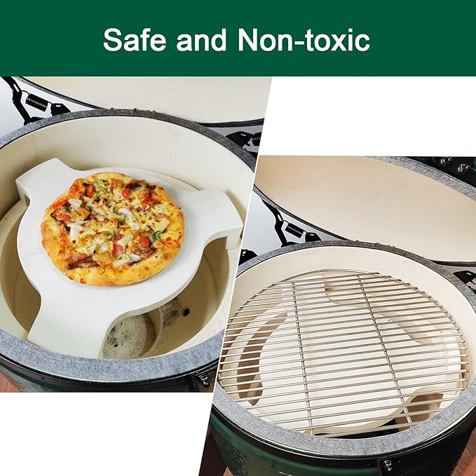 Plate Setter Heat Deflector for Large Big Green Egg, Ceramic Pizza Stone Smoking Stone Big Green Egg ConvEGGtor Accessories, Heat Plate Replacement for Any 18" Kamado Grill(L)