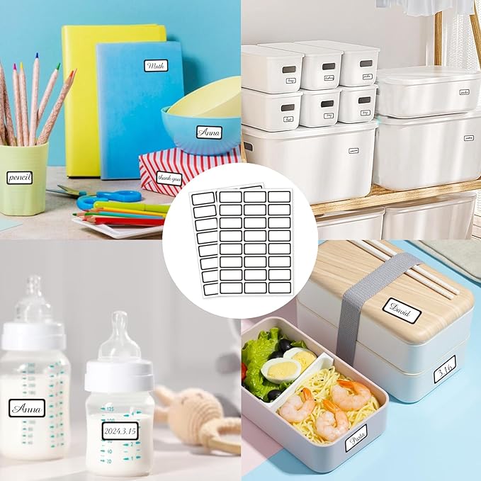 STARLIBOO Removable Labels, Blank Freezer Labels for Food Containers, 1x2 Inch Freezer Stickers, Freezer Labels to Write on/Waterproof Labels/Easy Peel Off (Black Border, 360 Labels)