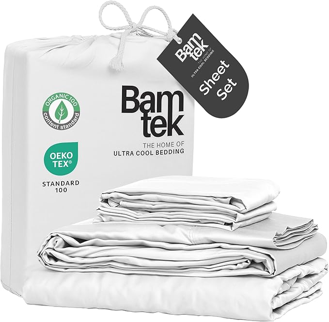 100% Viscose from Bamboo Sheets King Size, Super Soft Bedding Set, 4PC Cooling Sheets for Hot Sleepers, Vegan Silk Moisture Wicking, Organically Grown Bedsheet, White - 76" x 80"