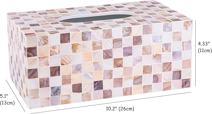 PEMAR Rectangular Mother of Pearl Tissue Box Capiz Shell Handmade Rectangle Tissue Box Cover Holder Decorative Napkin Dispenser Organizer Rustic Farmhouse Vintage Decor (Brown Checkered)