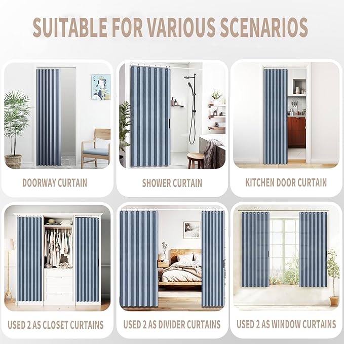 Vatge Accordian Style Door Curtains for Bedroom, and Closet Without Door, Room Divider Curtain for Living Room/Bathroom/Bedroom, 1 Panel with Tieback, W39 x L78, Blue