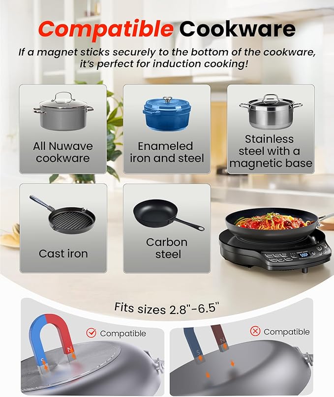 Nuwave Portable Induction Cooktop Diamond with Probe, Advanced Countertop Burner, 91 Temps from 100°F to 500°F, 12”Shatter-Proof Ceramic Glass & 6.5”Heating Coil, Ideal for RV Camp,Small Apt,Travel