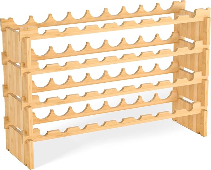 Domax Wine Rack Freestanding Floor - 36 Wine Bottle Holder, Large Stackable Wooden Storage Racks for Inside Cabinet and Countertop (Yellow)