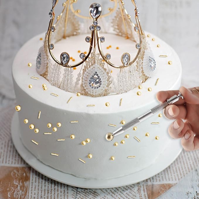 Kasvan Gold Mix Sugar Sprinkles - Edible Candy Pearls with 4-Claw Sprinkle Pen,118g/4.16 Oz, Gift Box Pack, Baking Cake Decorations, Ice Cream Toppings and Cookie Decorating, Wedding Party Chirstmas Supplies