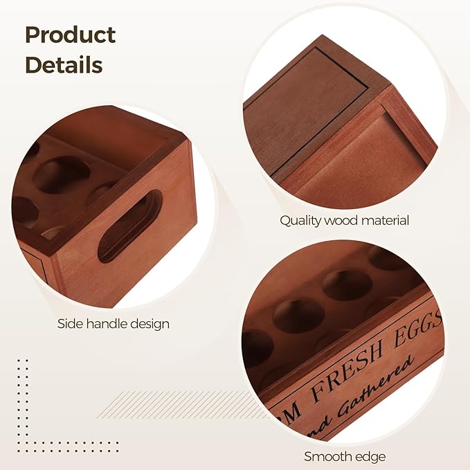 2 PCS Wooden Egg Holders, Farm Fresh Egg Baskets, Open Design with Handle, Holds 12 Eggs per Compartment, Ideal for Kitchen Countertop, Simple and Quality Storage Solution