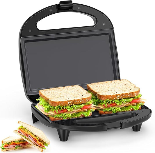 OSTBA Sandwich Maker, 2 Slice Grilled Cheese Maker with Non-stick Flat Plates, Indicator Lights, Cool Touch Handle, Easy to Clean and Store, 750W