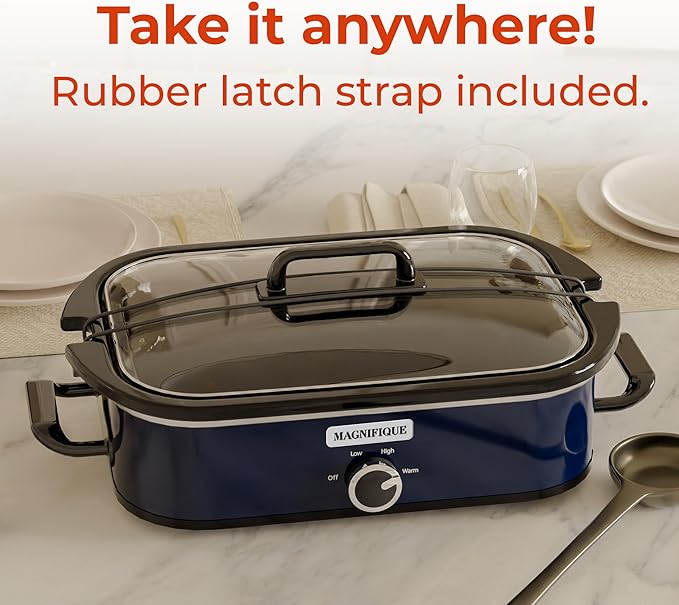 [NEW] MAGNIFIQUE 4-Quart Slow Cooker with Casserole Manual Warm Setting - Perfect Kitchen Small Appliance for Family Dinners, Dishwasher Safe Crock, Blue