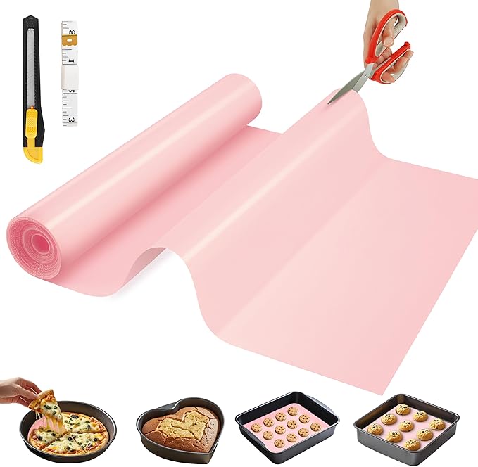 Silicone Baking Mat, 12 IN x 10 FT Free Cutting Baking Sheet, Non-Stick Reusable Dough & Pastry Mat, Non-Slip Silicone Mat Roll for Air Fryer Liner, Freeze Dryer, Oven Baking Pan, Kitchen Counter